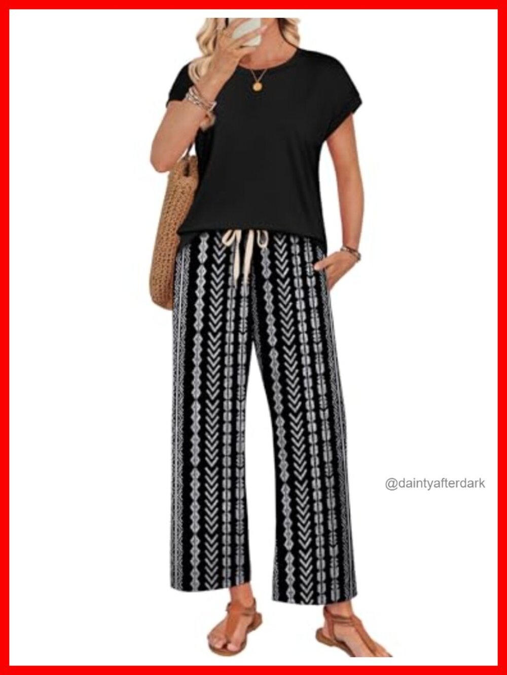 Womens 2 Piece Lounge Set Cap Sleeve Top Wide Leg Pants Travel Beach
